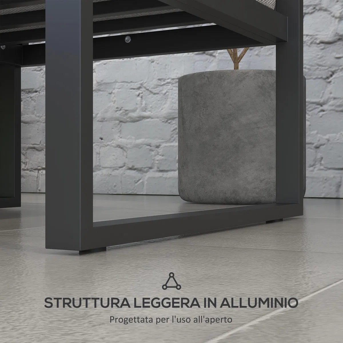 Outsunny Salotto da Giardino con Divano e Tavolino, Set 6 Pezzi in Alluminio con Cuscini Imbottiti, Tavolino con Piano Effetto Legno, Grigio