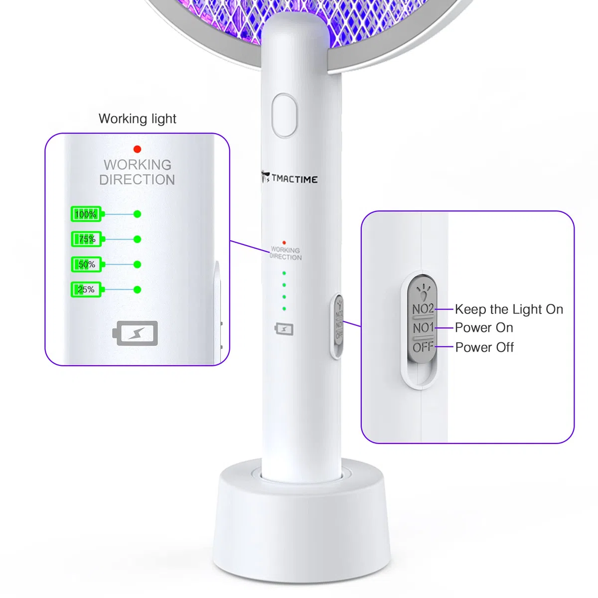 Racchetta Zanzare Elettrica, 4000V 2-In-1 Racchetta Antizanzare, USB Base di Ricaricabile, e Lampada UV, Protezione Maglia a 3 Strati, Adatto per Casa, Giardino, Interni ed Esterni