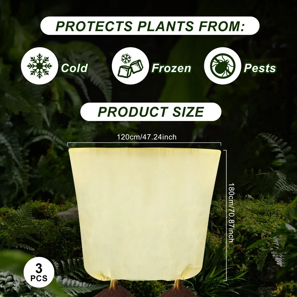 3 Pezzi Telo Antigelo Per Piante 180x120cm 85g/m², Tessuto Non Tessuto Per Piante con Cerniera, Telo Protezione Piante Inverno Riutilizzabile, Telo Copri Piante Inverno per Palme Olivo Giardino