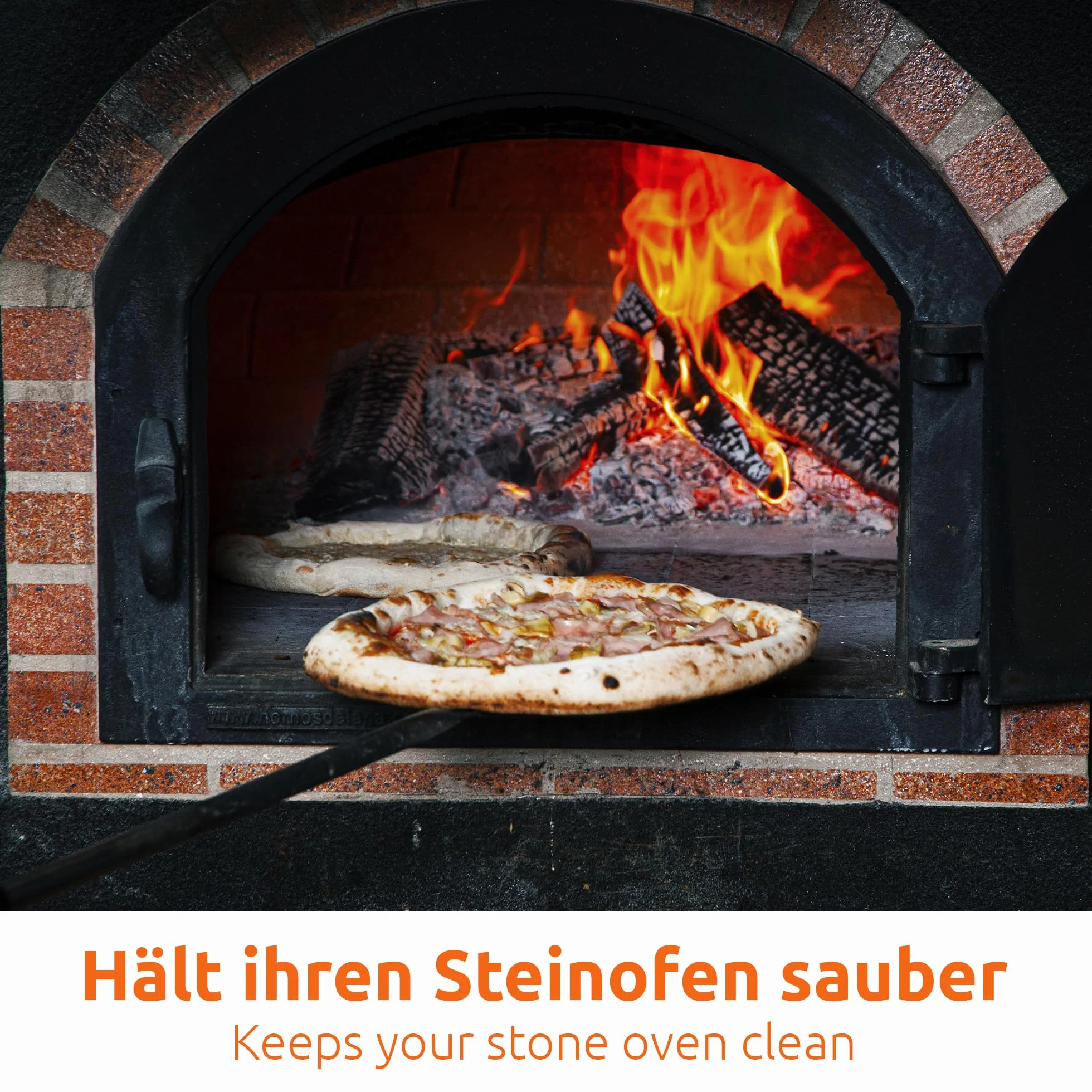 ECENCE Spazzola metallica con setole in ottone ondulato e raschietto - Spazzola per forno pizza, barbecue, forni a legna e griglie - Rimuove fuliggine e sporco