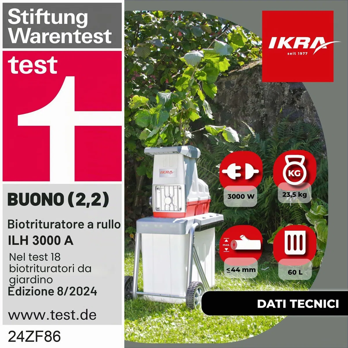 IKRA trituratore elettrico ILH 3000A, con forbici e occhiali di protezione | Motore ad alte prestazioni, silenzioso e robusto, 3000W, alimentazione automatica dei rami Ø 44 mm, retromarcia