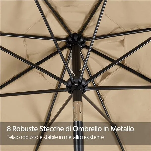 Yaheetech Ombrellone da Giardino Esterno con Bordatura 8 Stecche Manovella Parasole Protezione UV per Spiaggia Balcone Terrazzo Mercato Reclinabile Ecrù