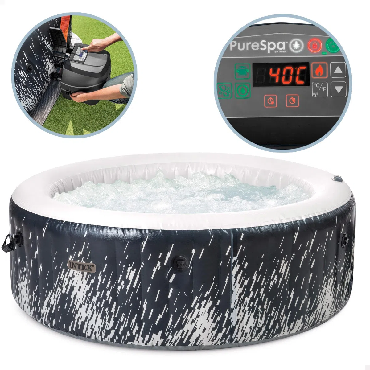 Intex 28494NP - Idromassaggio Gonfiabile Rotondo PureSpa Bubble Glow Deluxe, 4 Posti, 140 Getti, PVC, LED Multicolore, 196x71 cm