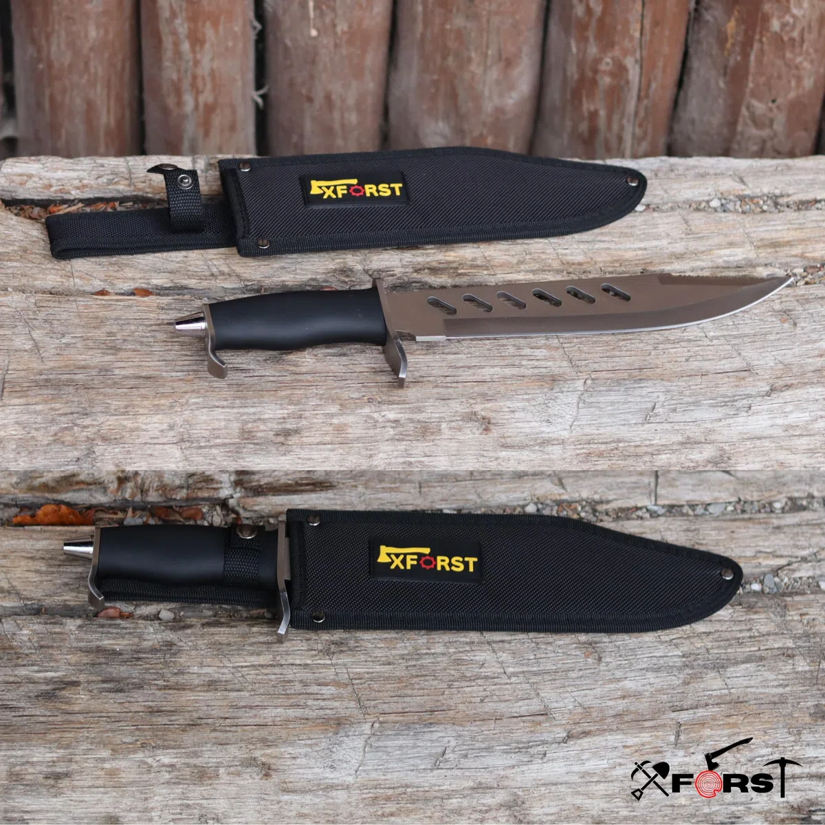 Xforst machete da giardino Coltello da sopravvivenza outdoor di alta qualità, lunghezza totale 38 cm, impugnatura in plastica e fodero in tessuto Oxford.