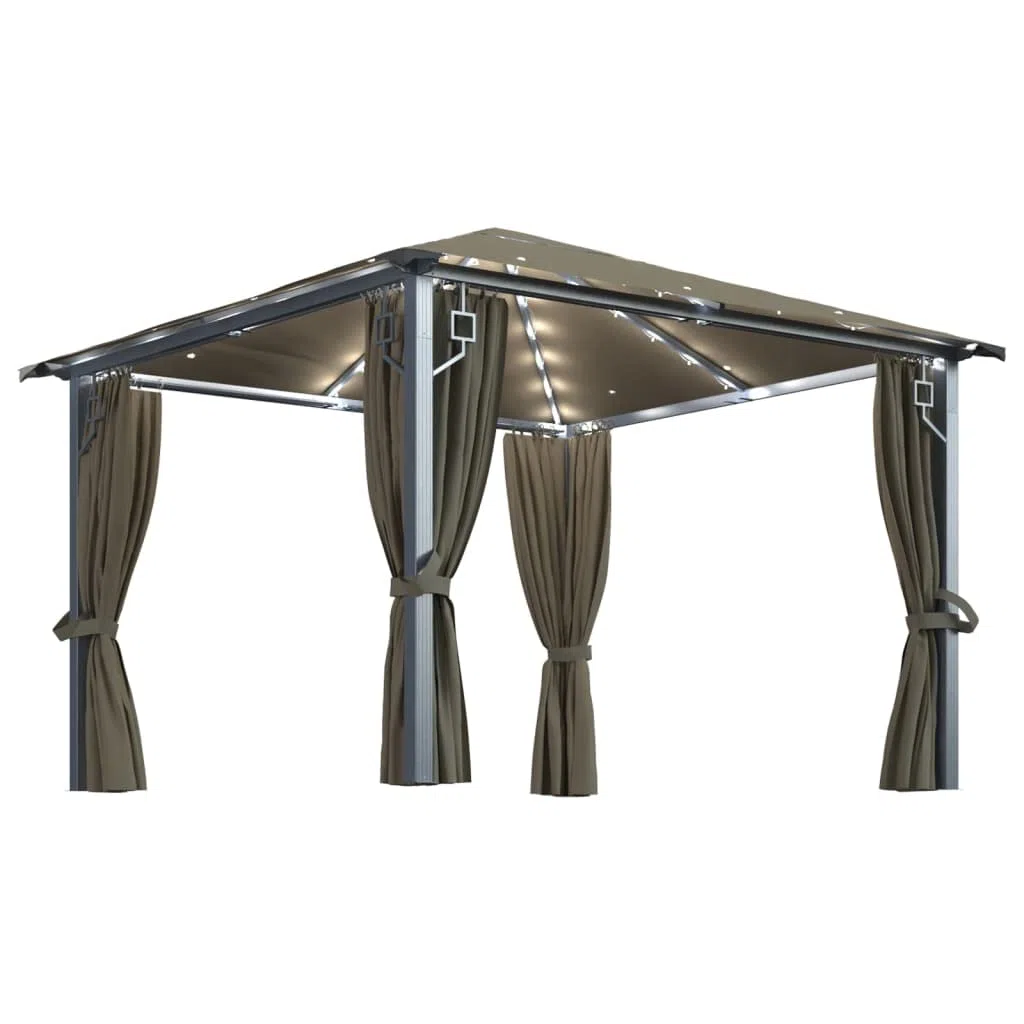 vidaXL Gazebo con Tende e Luci LED 300x300 cm Grigio Talpa Alluminio