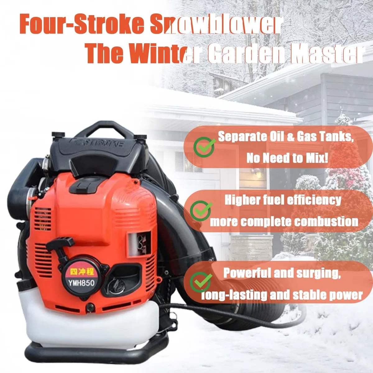 Soffiatore A Benzina 4 Tempi 1000cc A Zaino, Serbatoio Grande 2.0L, Silenzioso E Potente Soffiatore Foglie E Neve, Per Giardino, Viale, Pulizia Professionale Multi-Superficie(Blue)