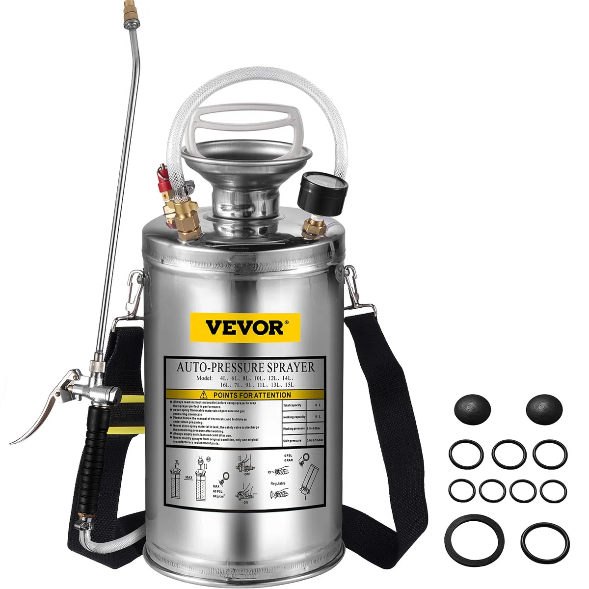 VEVOR Spruzzatore 6L in Acciaio Inossidabile, Spruzzatore Manuale a Pompa, da Giardino Rinforzato a Pressione da 3,3 Pollici, per Giardinaggio Domestico e Pulizia del Terreno