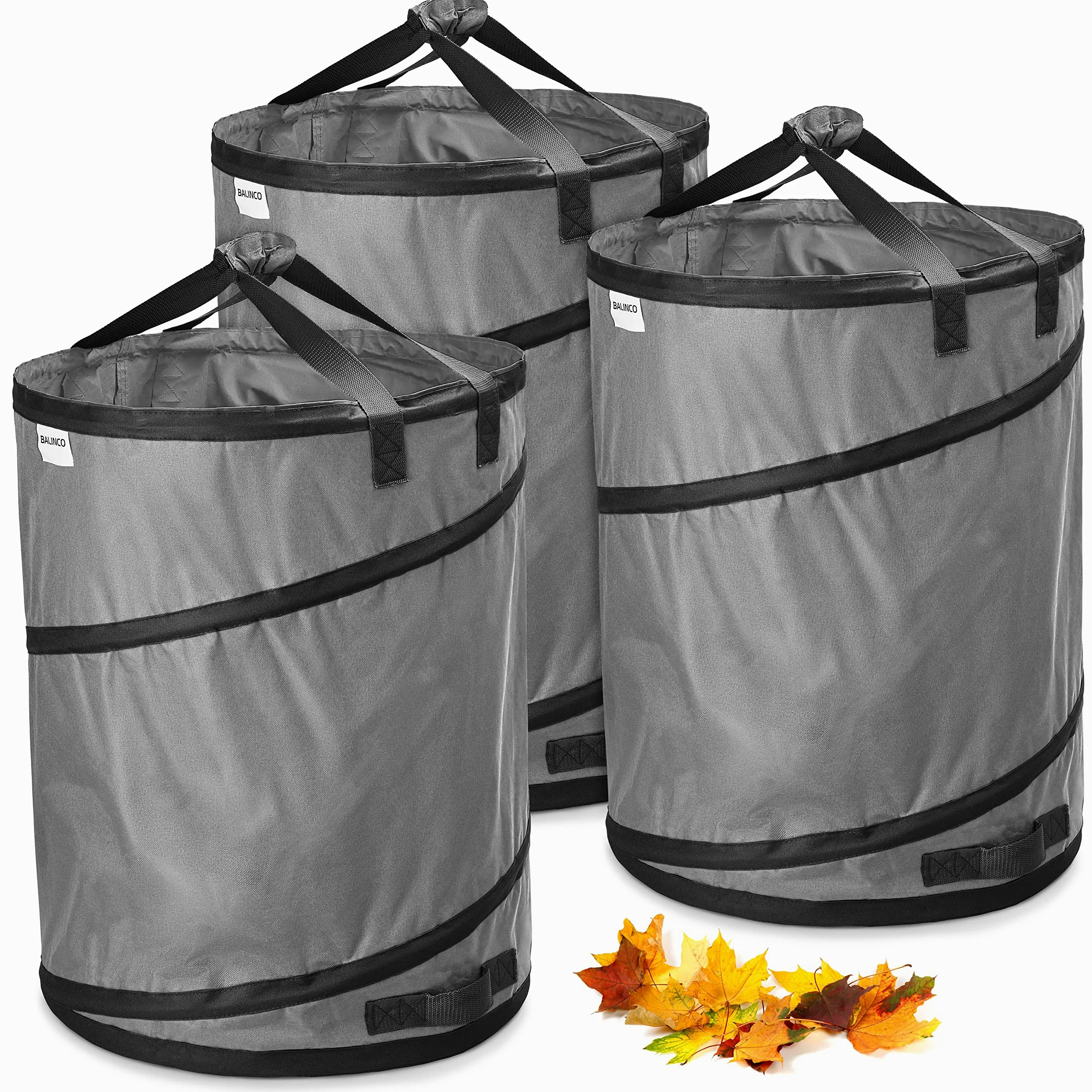 3x 170 litri sacco pop-up per rifiuti da giardino grigio autoportante e stabile | sacco per foglie | sacco per rifiuti verde pieghevole, grande in poliestere estremamente robusto 220 g/m²