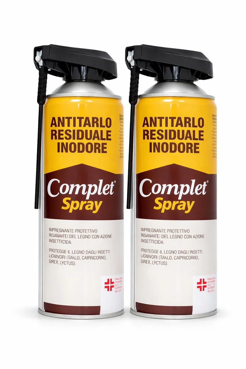 Complet Antitarlo Spray per Legno 800 ml | Fungicida Inodore e Incolore | Protezione Mobili, Parquet e Oggetti in Legno contro Tarli e Funghi (2 pezzi da 400 ml)