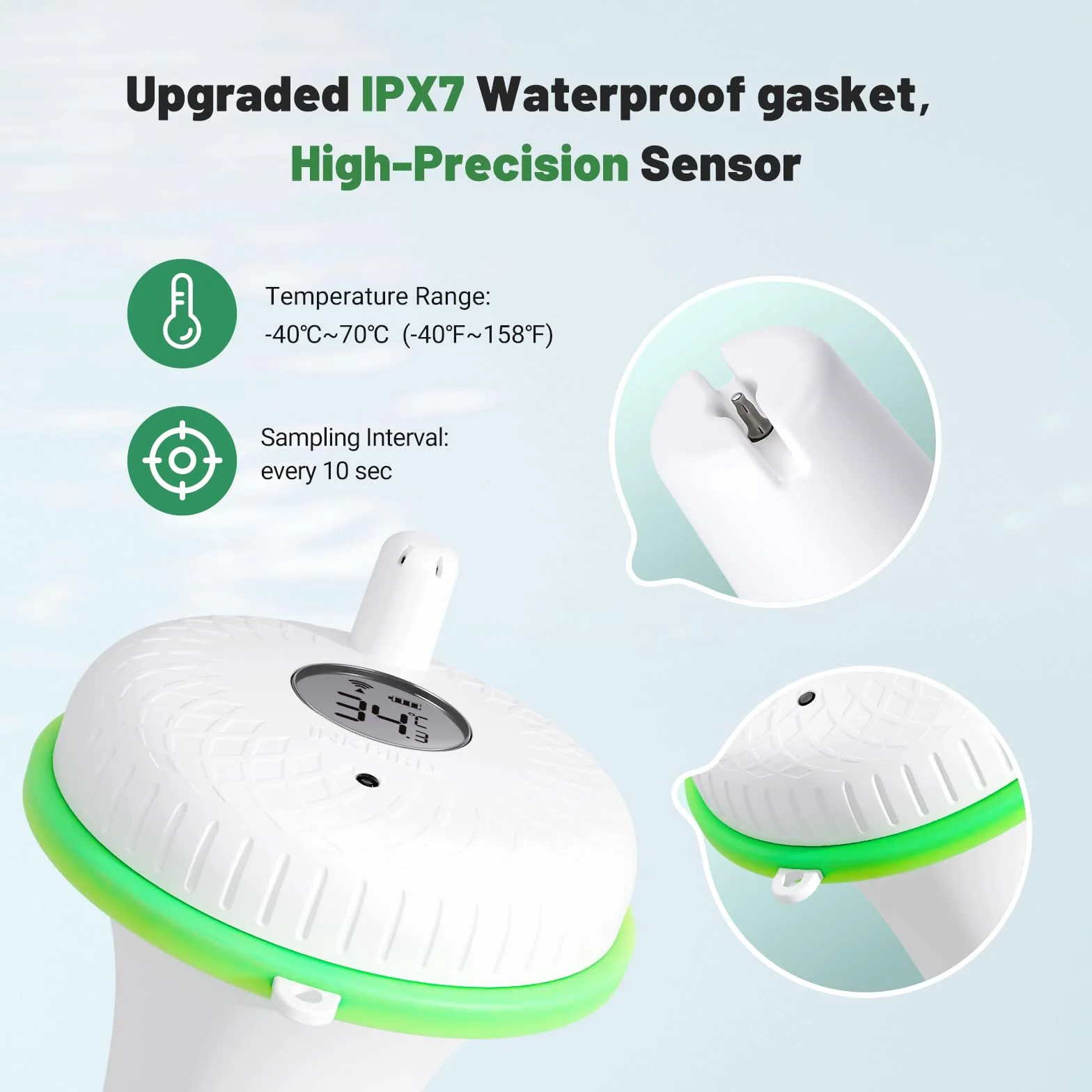 Inkbird Termometro Piscina WiFi con Passerella, Monitor Interno con Sensore di Temperatura e Umidità, Monitoraggio 9 Canali, Controllo App, Avviso Notifica | Monitor Interno, Monitoraggio 9 Canali, Controllo App, Spa Bagno Acquario