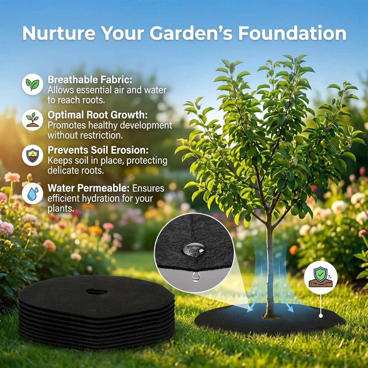 MEISO 20 Pezzi Dischi Pacciamatura per Alberi, Anelli Pacciamatura per Alberi Non Tessuto, Tappetino Pacciamante Anti-Erbacce Rotondo, Tappetino Protezione Albero per Controllo delle Erbacce (32cm)