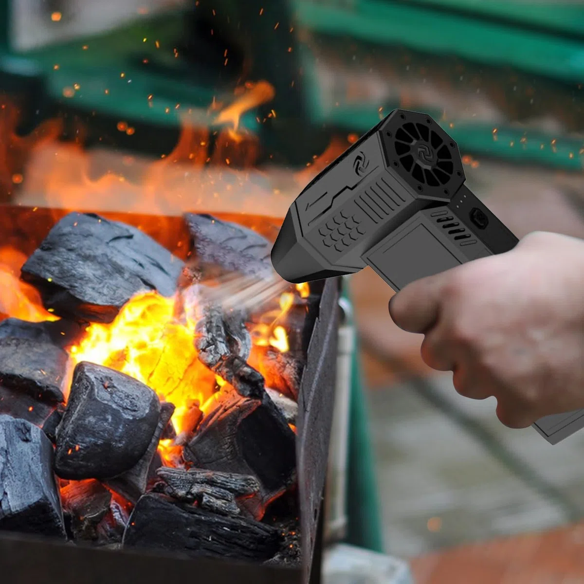Soffiatore ad aria potente, batteria ricaricabile da 3000 mAh, estrattore di polvere ad aria, dispositivo portatile per attività all'aperto come campeggio, barbecue e