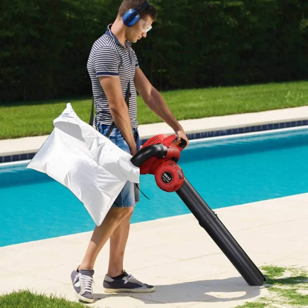 BAKAJI Soffiatore a Scoppio da Giardino Motore a Benzina 2 Tempi 26CC 8500rpm 3 in 1 Aspiratore Trituratore e Soffiatore Aspirafoglie con Sacco di Raccolta 35lt per Manutenzione Spazi Esterni