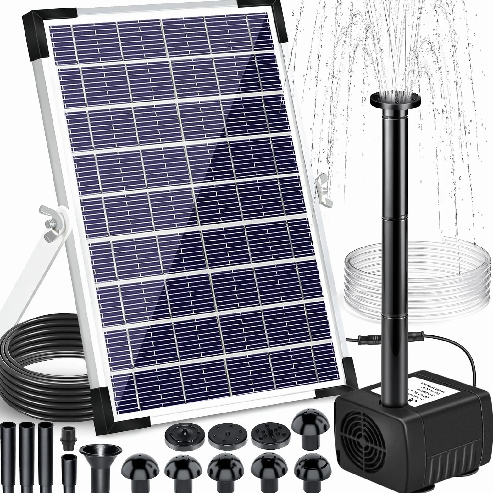 Fontana Solare,5W Pompa Solare per Laghetto,Fontana Solare per Esterna con 1,5 M Tubo,Pompa Solare da Giardino con 5 Ugelli per Abbeveratoio per Uccelli,Contenitori per Pesci,Stagno,Piscina