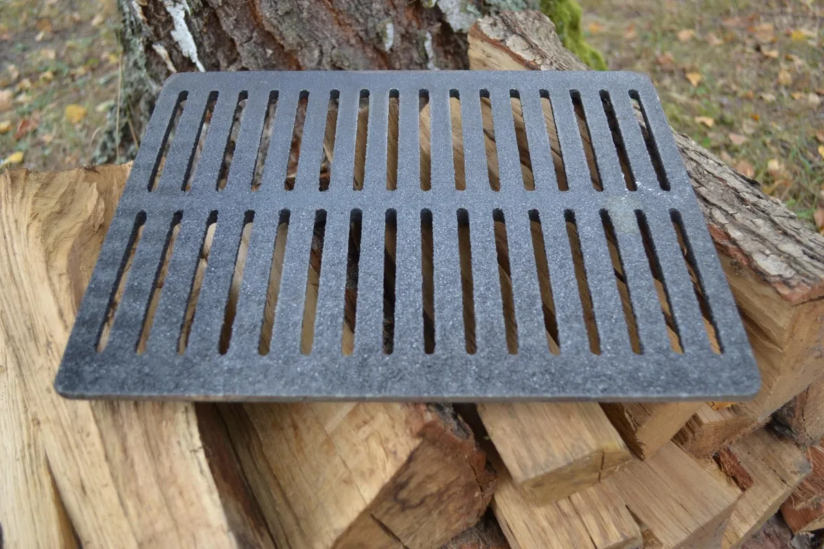SEZAM Griglia in ghisa, 33,5 x 27,5 cm, per forno e cenere, diversi diametri, adatta per camino, stufa, griglia per stufa, griglia per forno, griglia per barbecue