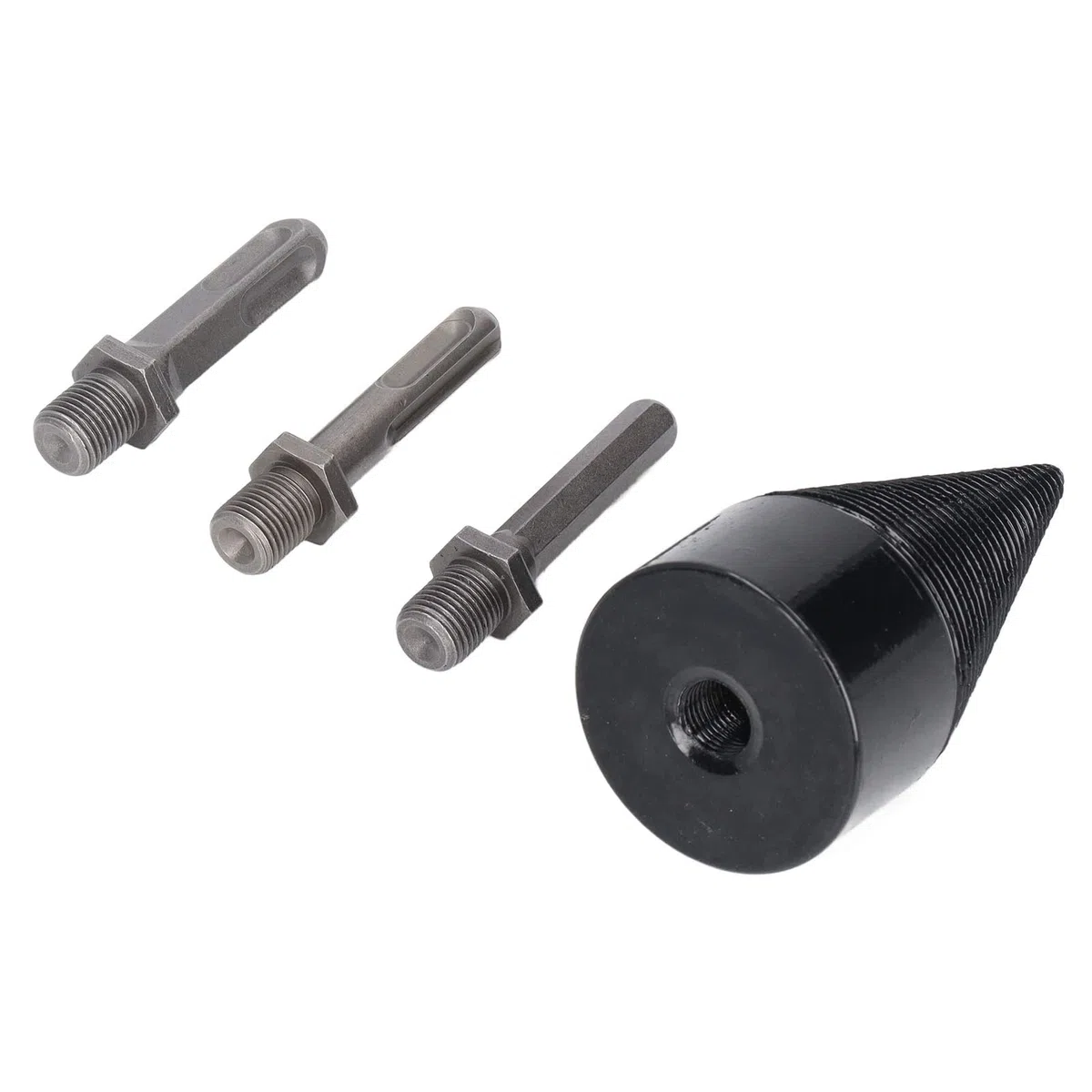 Punta Trapano per Spaccare Legna, acciaio al carbonio resistente con 3 aste removibili (quadrata, rotonda, esagonale) e design conico antiatrito, Punta Trapano per Spaccare Legna,