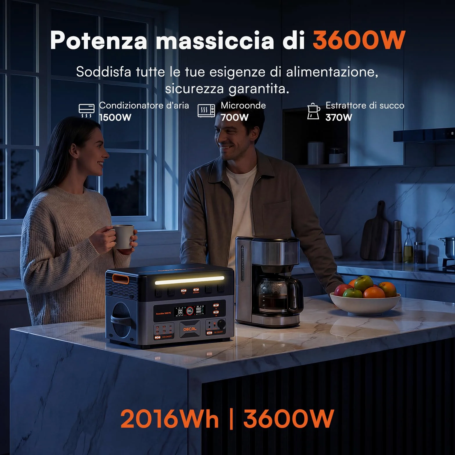 3600W Centrale Elettrica Portatile PowerMax 3600PE con 2 Pannello 400W, 2016Wh Generatore Solare con Batteria LiFePO4, Ricarica 0-80% in 45 min, APP, UPS, Power Station per Campeggio/Camper/Casa