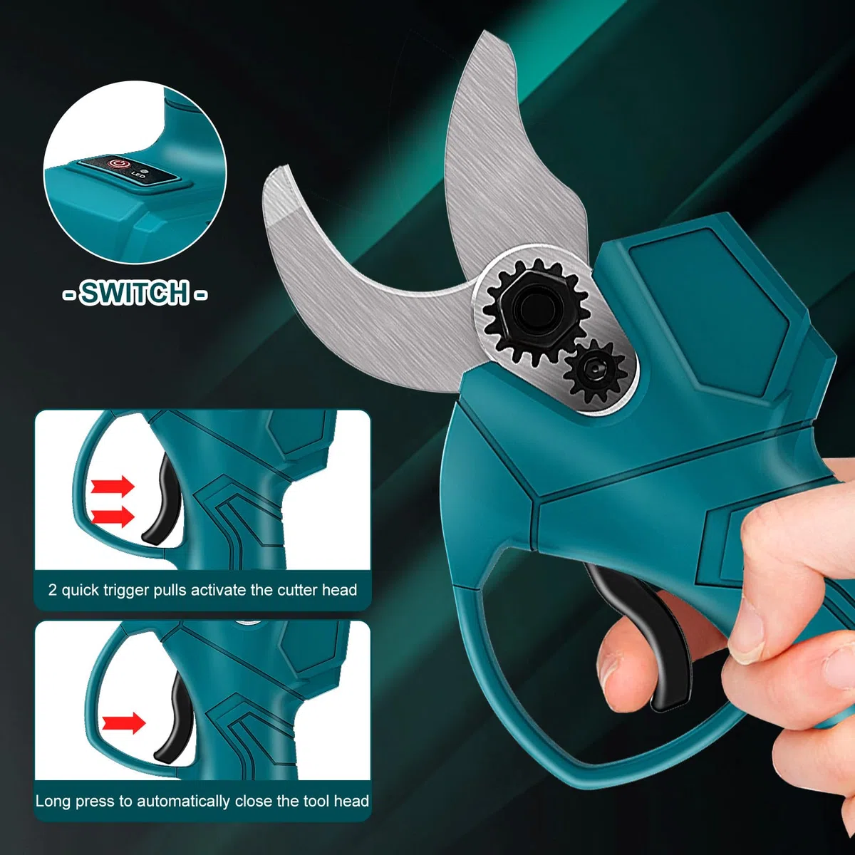 Cesoie da giardino elettrico a batteria, senza spazzole, compatibile con batteria Makita da 18 V, diametro di taglio 25 mm, forbici per albero con pietra abrasiva, guanti protettivi e scatola (senza