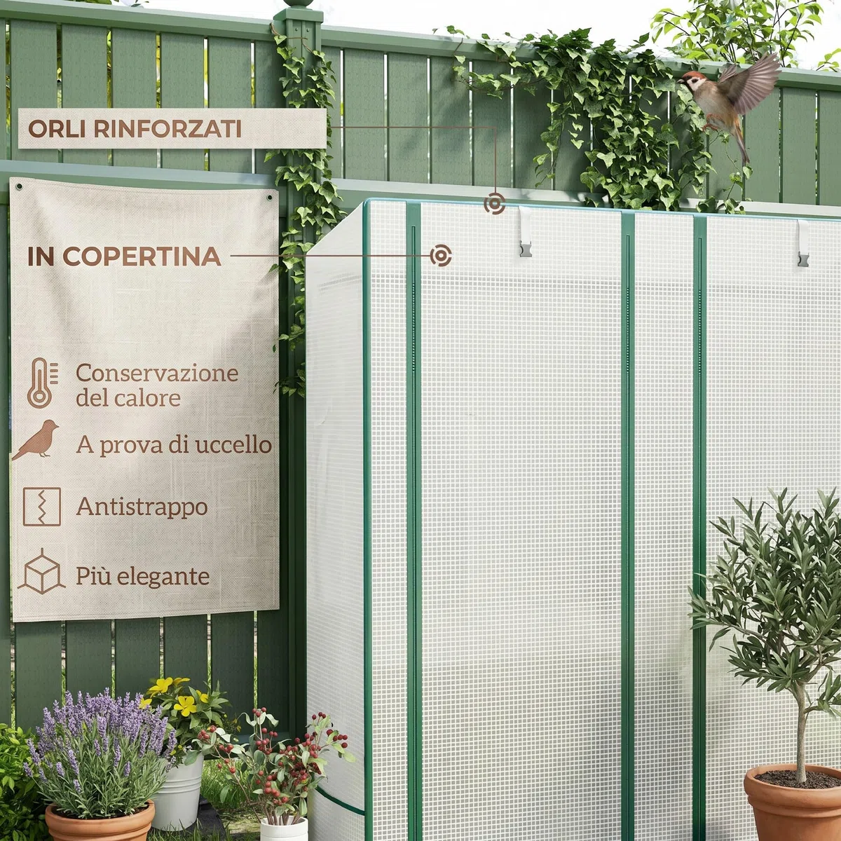 Outsunny Serra da Giardino con 2 Porte Avvolgibili, Scaffale a 3 Ripiani e Tasche Laterali, Struttura in Acciaio e Copertura in PE, Serra per Orto per Piante e Fiori, Protezione Anti UV, Bianco Verde