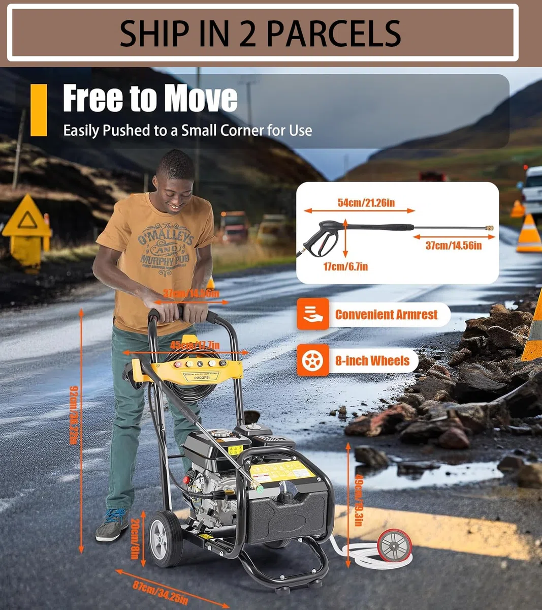 200 Bar Idropulitrice a Scoppio 4 Tempi 7,5 CV con 5 ugelli | Idropulitrice Benzina Auto Giardino Autoadescante con tubo da 10 m, 3400RPM 9 LPM