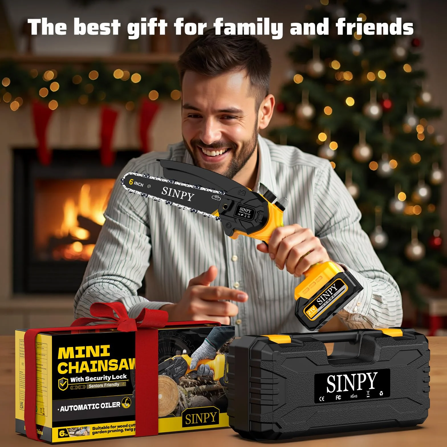 Mini Motosega a Batteria Per Potatura Con 2x4000 mAh Batterie e Caricatore Rapido, 880W 6 Pollici Sega Con Pompetta Olio e Blocco di Sicurezza per il Taglio Del Legno e Giardini