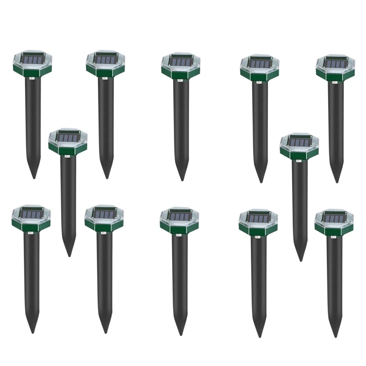 12 repellenti solari per talpe, a ultrasuoni, per serpenti e uccelli, forma ottagonale, ad energia solare, per giardini e fattorie, copertura esterna, facile posizionamento, alloggiamento in