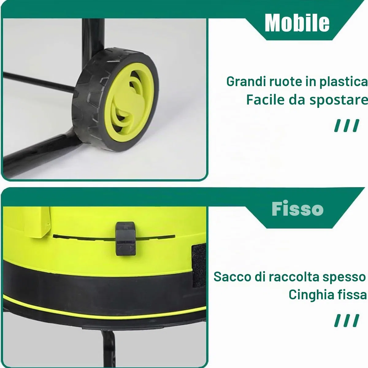 2500 W Trituratore Elettrico per Foglie Con Cavo Con Manopola Di Bloccaggio Sicurezza,Trituratore Da Giardino Con Sacco Raccolta E Ruote,Per Foglie Secche,Erba E Sfalci Giardino,noPowercord