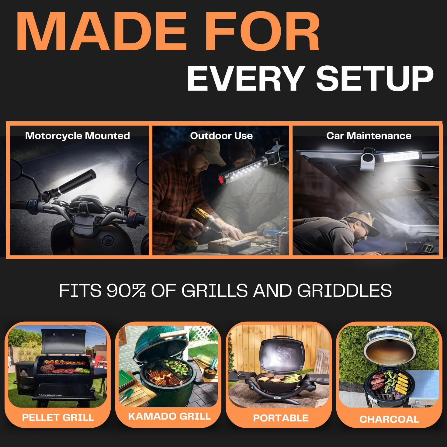Light Accents - Luce per barbecue a LED, funzionamento a batteria, con morsetto in alluminio, luce per barbecue