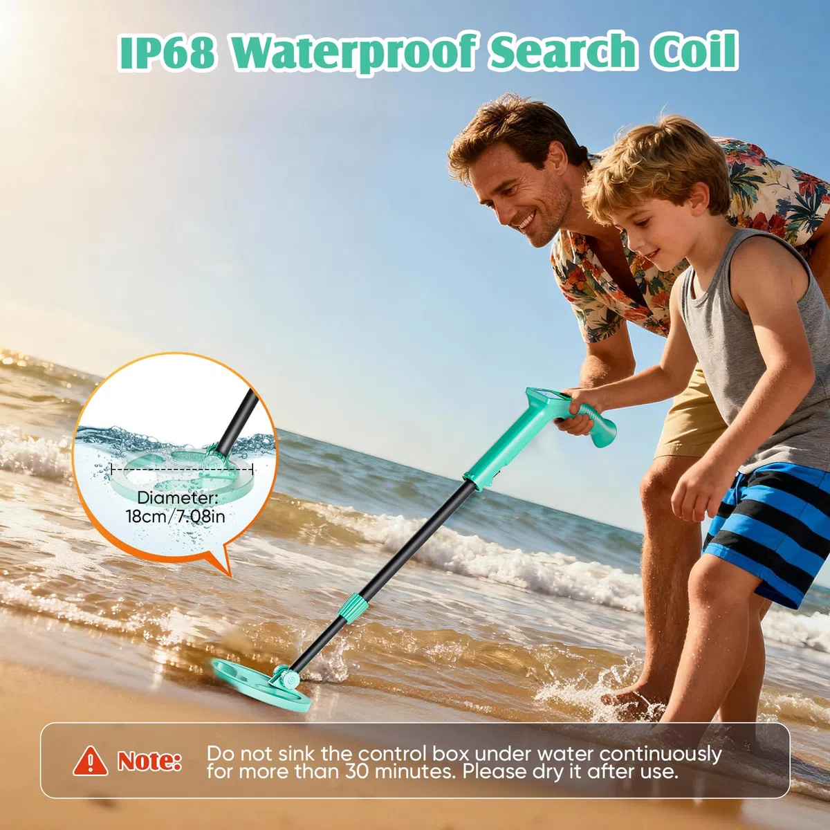 Metal Detector Bambini, Metal Detector per Bambino Leggero con Asta Regolabile 66-83 cm, Display LCD e Bobina di Ricerca Impermeabile, Pala, Rastrello, Setaccio e Borsa, Verde