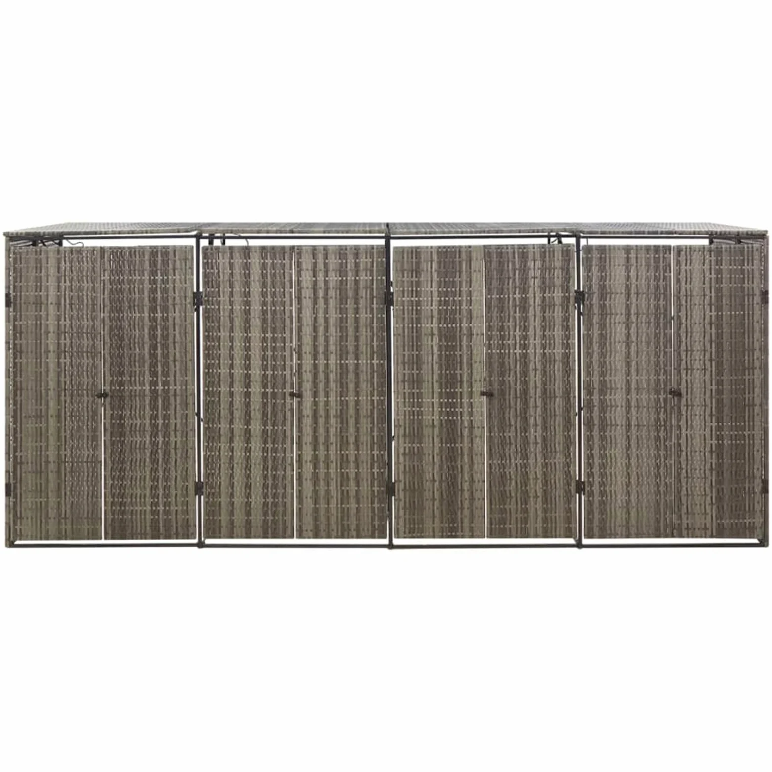 IKAYAA Copri bidoni Spazzatura Esterno 4 posti Bidoni Differenziata Esterno Nascondi bidoni immondizia Esterno Copertura per Bidone in Polyrattan-Grigio-4 Bidoni