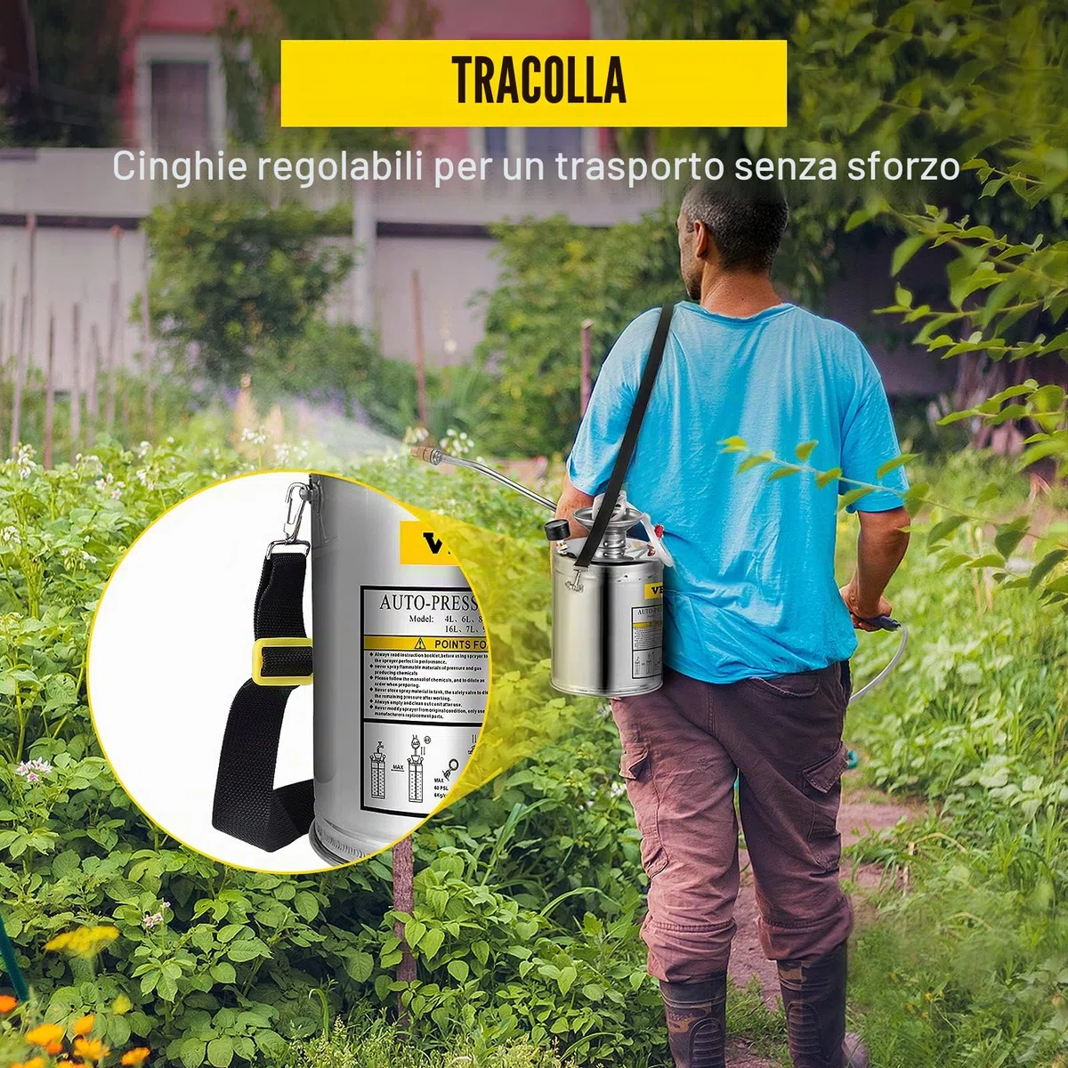 Vevor - Spruzzatore in acciaio inox, da giardino, nebulizzatore per piante per giardinaggio, casa e pulizia a pavimento, adatto per le esigenze attuali dell'industria, dell'agricoltura