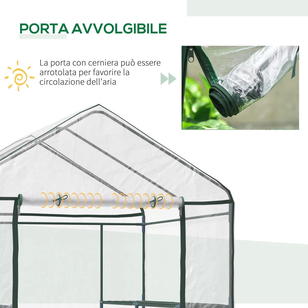 Outsunny Serra da Giardino Esterno in PVC Trasparente, Serra da Balcone con Scaffali per Piante Orto 1.43 x 1.43 x 1.95m