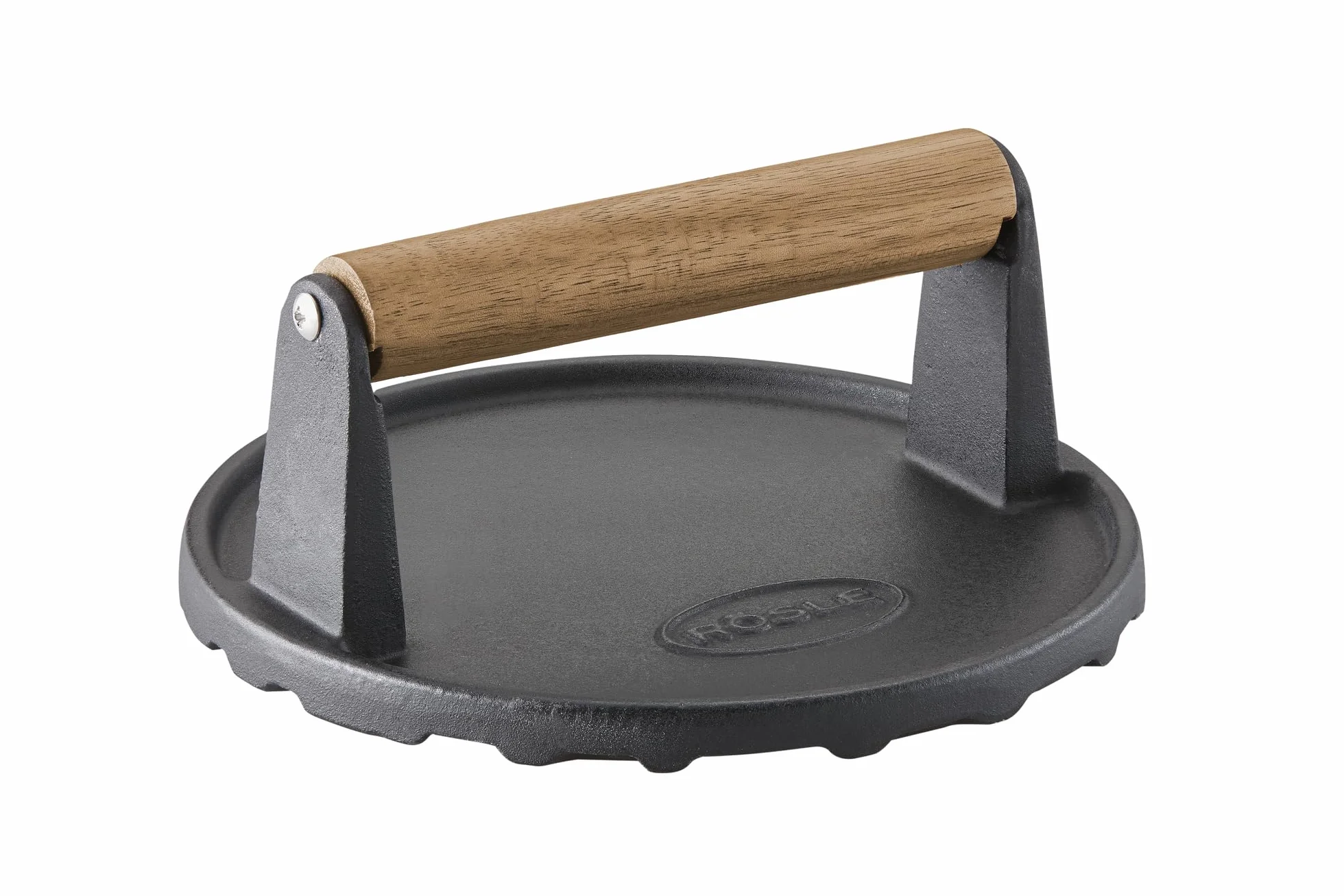 RÖSLE Peso per barbecue, pregiato peso per una cottura rapida di hamburger o bistecche, ghisa, manico in legno, 17.5 cm