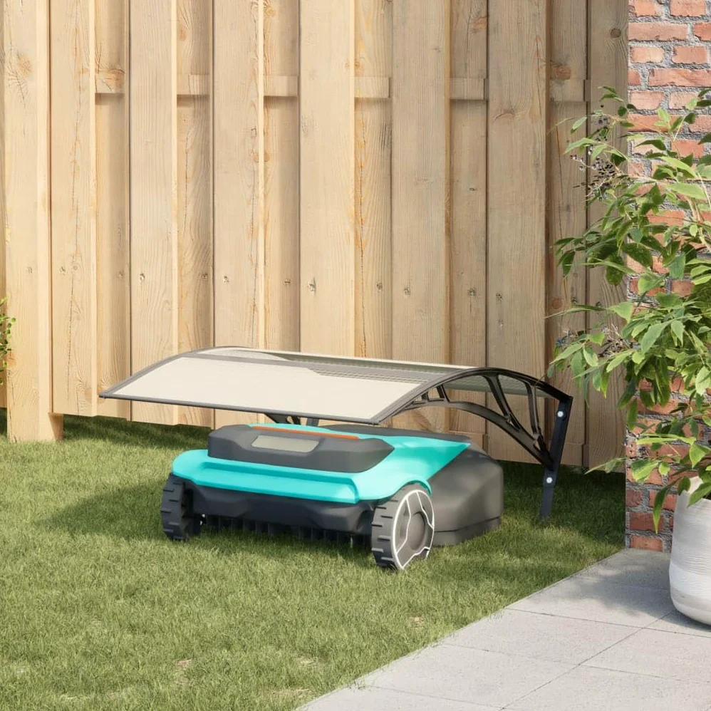 Gecheer Garage per Robot Tosaerba, Protezione Intemperie Inclinata, 80x101x46 cm, Policarbonato PC e Metallo, Capanno per Robot Tagliaerba per Prato e Superficie Piana
