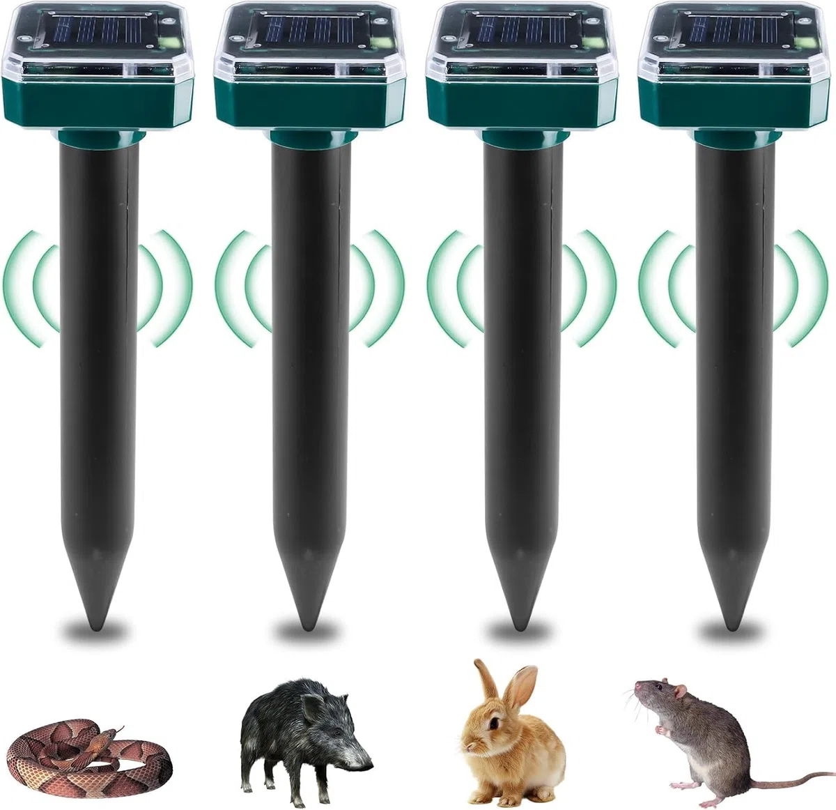 Aicharynic 4 Pezzi Repellente Solare per Talpe, Solare Repellente Zanzare Repellent Talpe Ultrasuoni IP65 Impermeabile Scaccia Talpe Repellente Solare Ultrasuoni per Anti Talpe, Serpent, Ratti