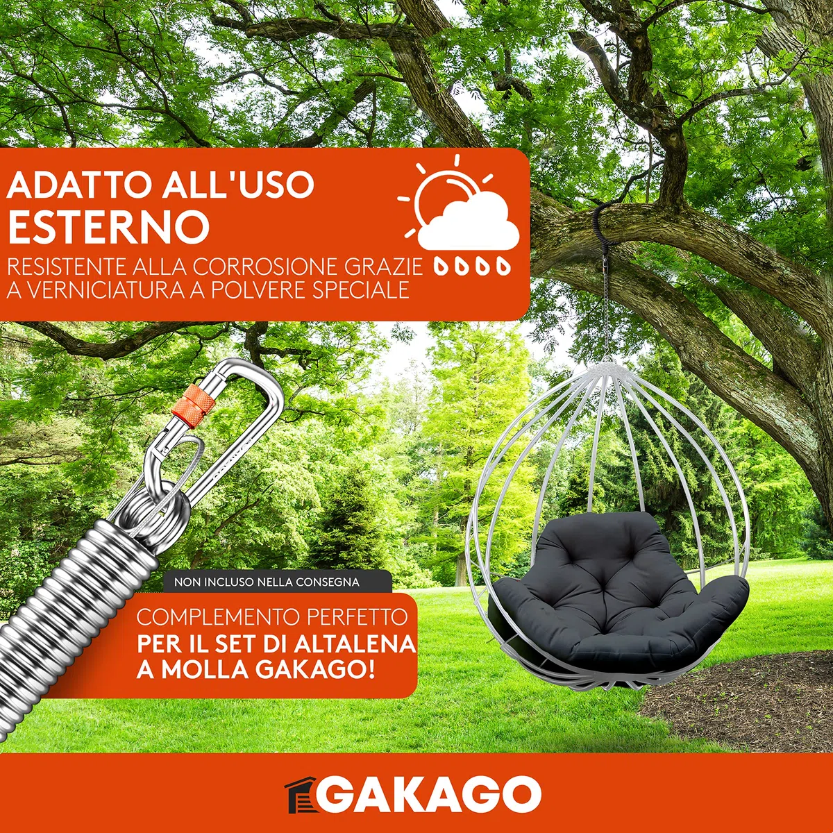 Gakago Catena di prolunga Come Catena per Sedia sospesa, prolunga per Altalena, Supporto per Sacco da Boxe - Catena in Acciaio con Gancio a S, girella e moschettone - Anche per Esterni