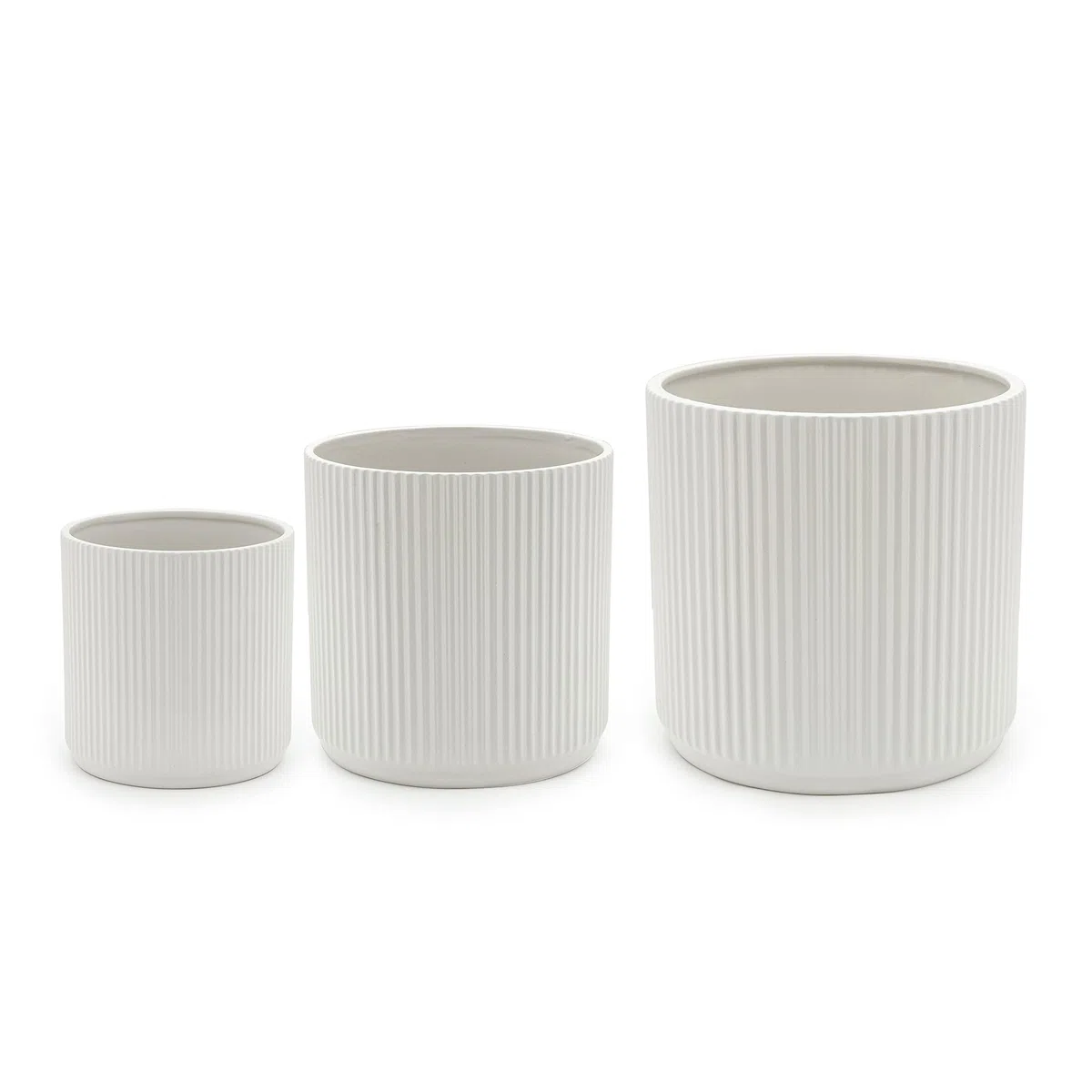 Amazon Basics Vasi in ceramica scanalati Rotondo di dimensioni assortite, , set da 3, bianco, 15.2 cm, 20.3 cm, 25.4 cm