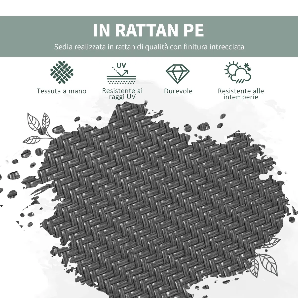 Outsunny Set 4 Sedie da Giardino Impilabili in Rattan PE e Acciaio Grigio | Sedie da Pranzo per Esterni con Braccioli