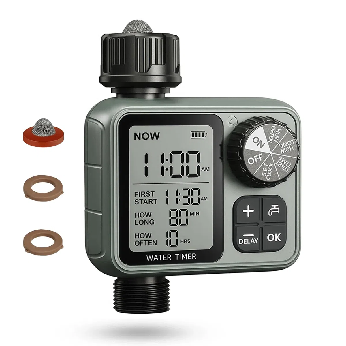 Timer irrigatore per tubo da giardino – Regolatore di irrigazione automatico con ritardo pioggia e modalità manuale, timer programmabile per tubo dell'acqua per prato, cortile, irrigazione a goccia