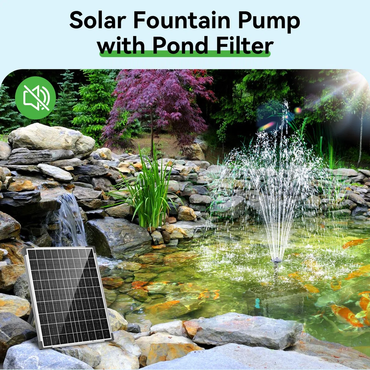 POPOSOAP Filtro solare per laghetto da 30 W con pompa per fontana, filtri per laghetti esterni con pompa per laghetto da 430 GPH e 4 teste per fontana e tubo in PVC da 1,8 m per acqua da giardino con