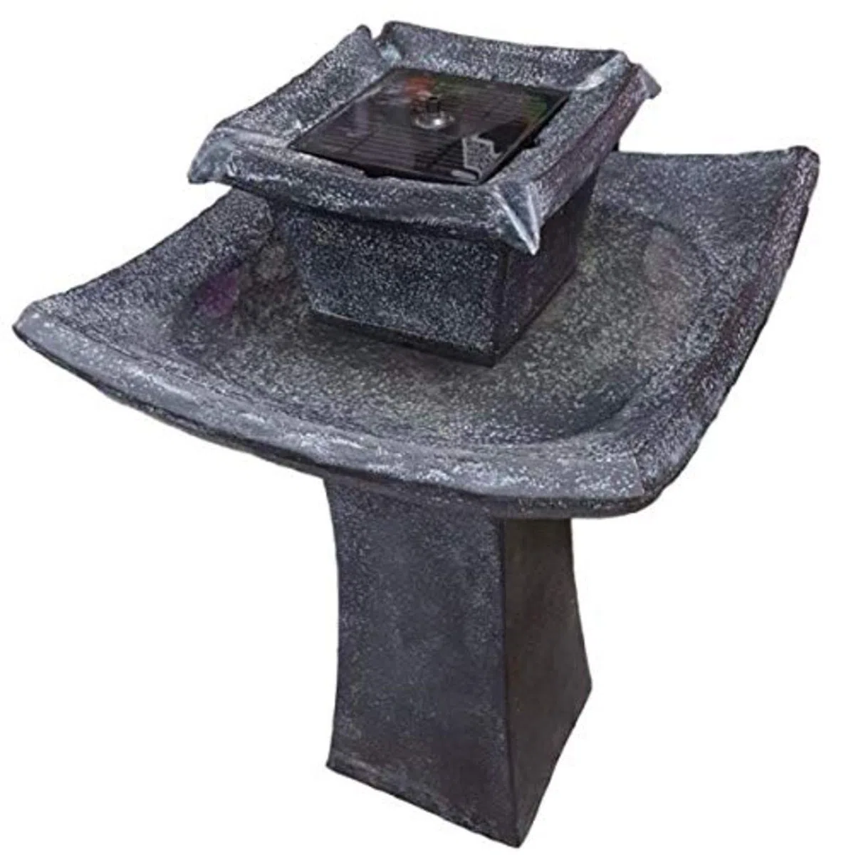 Garden Mile Fontana solare Pogoda dal design giapponese, effetto pietra tradizionale, vaschetta ornamentale per uccelli da giardino, patio, in resina ad alta efficienza energetica, a 2 ripiani