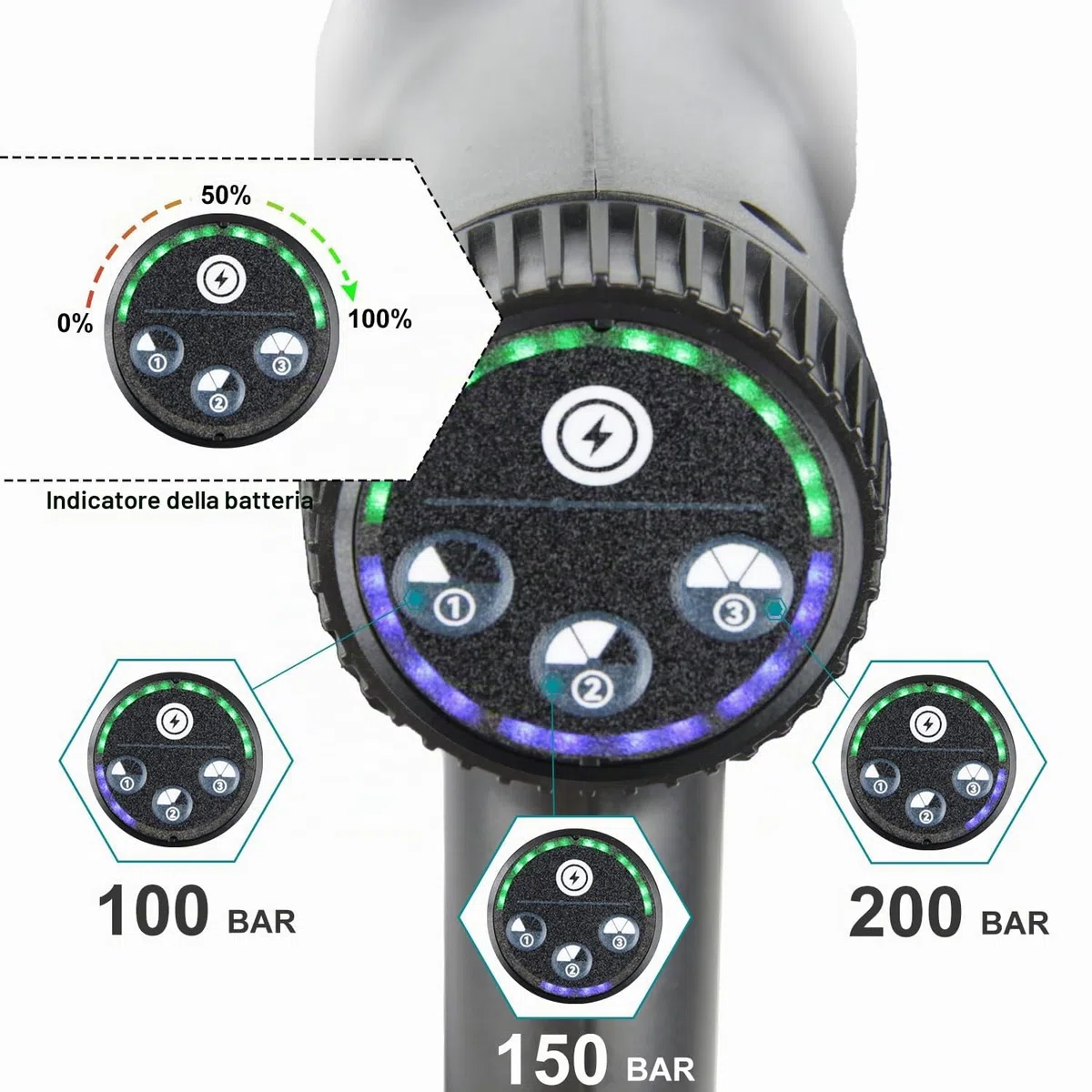 Idropulitrice a Batteria, 21V Max 200 Bar Idropulitrice Portatile con Batterià da 3,0Ah, Press & Clean Pistola Lavaggio con Display LCD di Potenza e 3 Velocità (Nero con 2 Batteria)