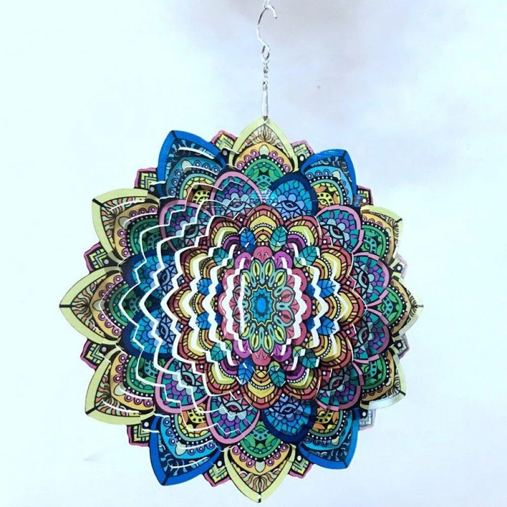 Wudaizhi Giravento Mandala Fiore Fortunato da 30 cm in Acciaio Inossidabile, Scultura da Giardino in Metallo, Regalo Valido, Appendere Giravento in Metallo per Decorazioni da Giardino