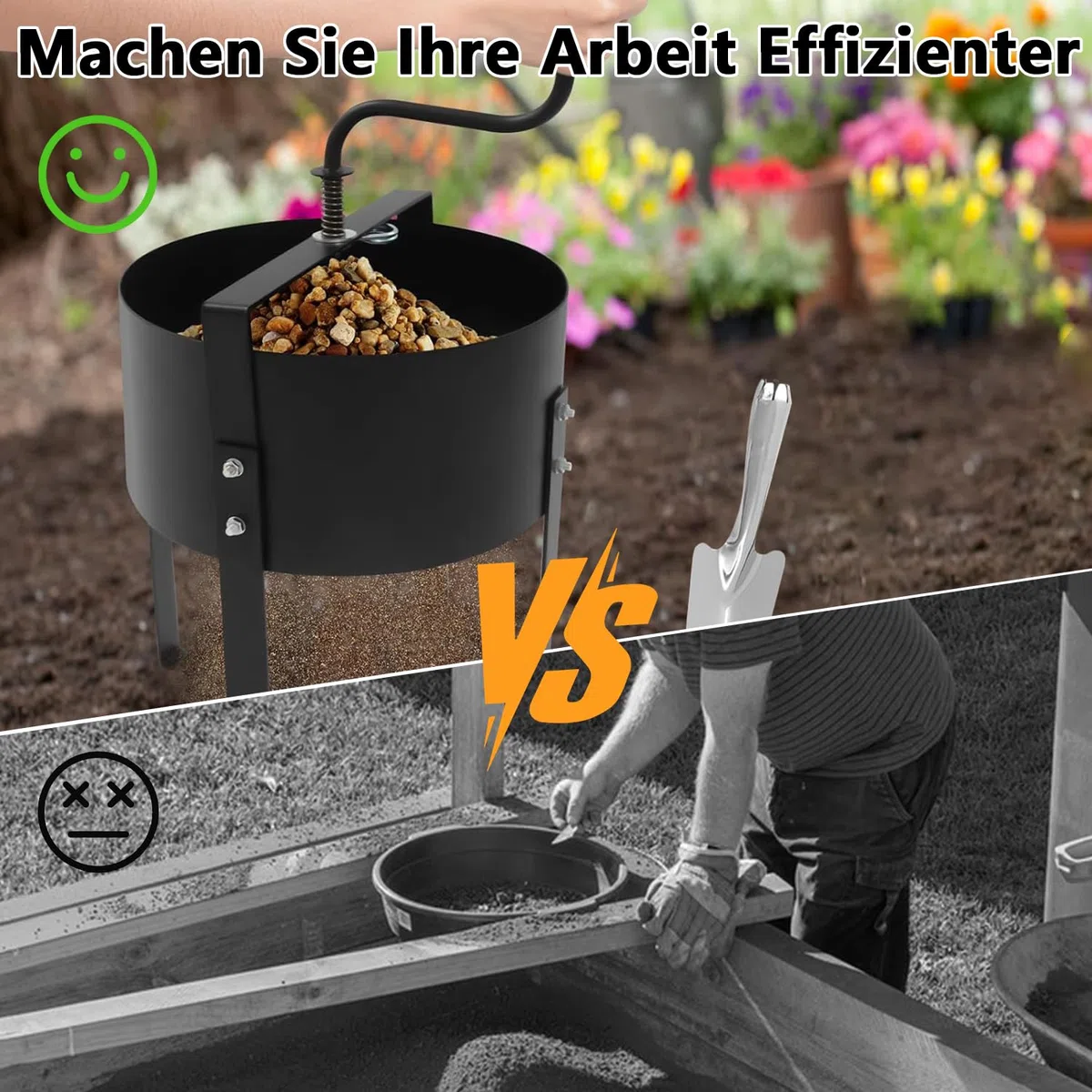 Colino da giardino a manovella in metallo, Ø 30 cm, con 4 setacci (3/6/9/12 mm), efficace filtro per terra, pietre, sabbia, compost, erbacce, colino intercambiabile per giardinaggio