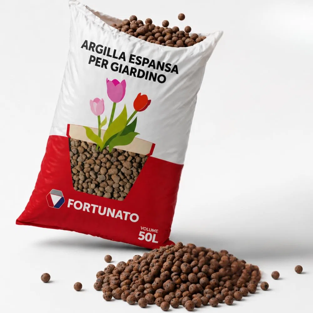 FORTUNATO Argilla Espansa Leggera per Piante, 50 L, Granuli 8-20 mm, Drenaggio Superiore, Substrato Naturale per Idroponica e Vasi