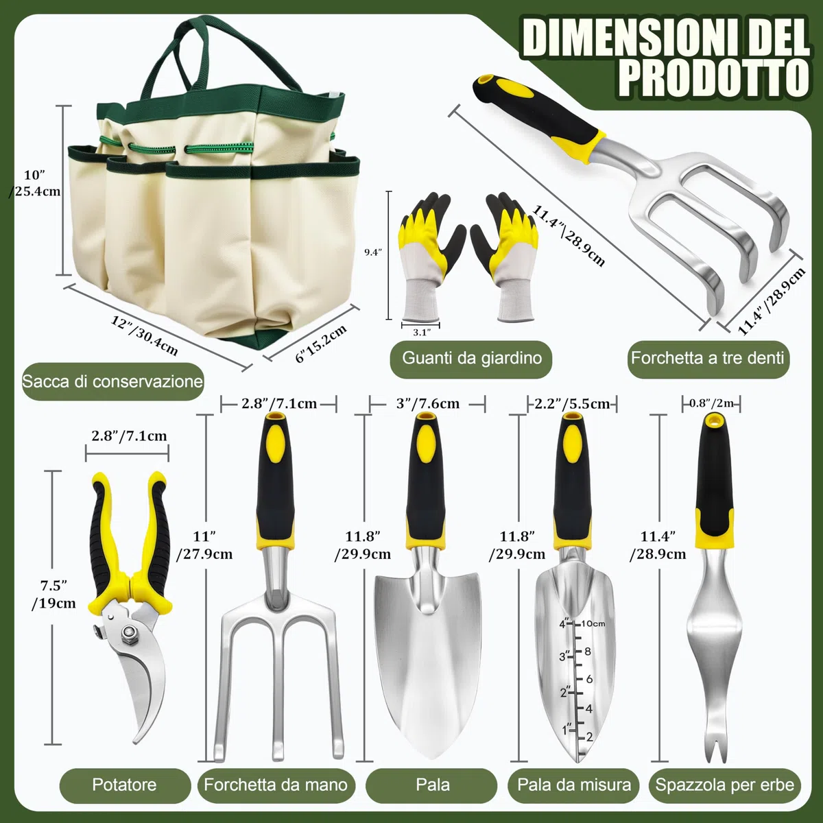 Attrezzi Giardinaggio,8 Pezzi in Acciaio Inox Pesante Kit,Professionali Robusti Attrezzi per Piantare Uomo/Donna Set Di Attrezzi Da Giardinaggio