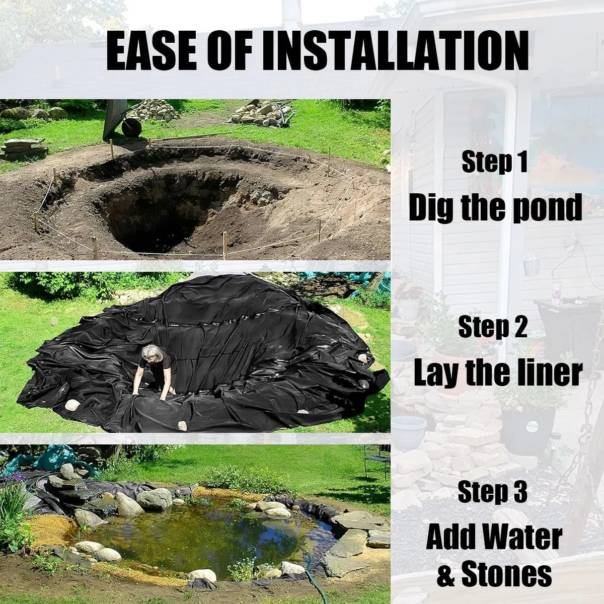 Rivestimento flessibile per laghetti, 3 x 6 m, per stagni e rive dei fiumi, facile da tagliare per piante, perfetto per giochi d'acqua all'aperto e paesaggistica