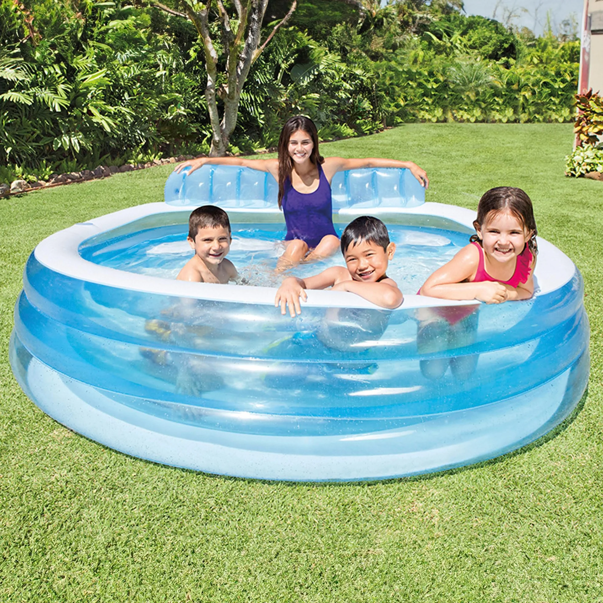 Intex 57190NP - Piscina Gonfiabile Family Lounge, Vinile, Multicolore, 229x218x79 cm