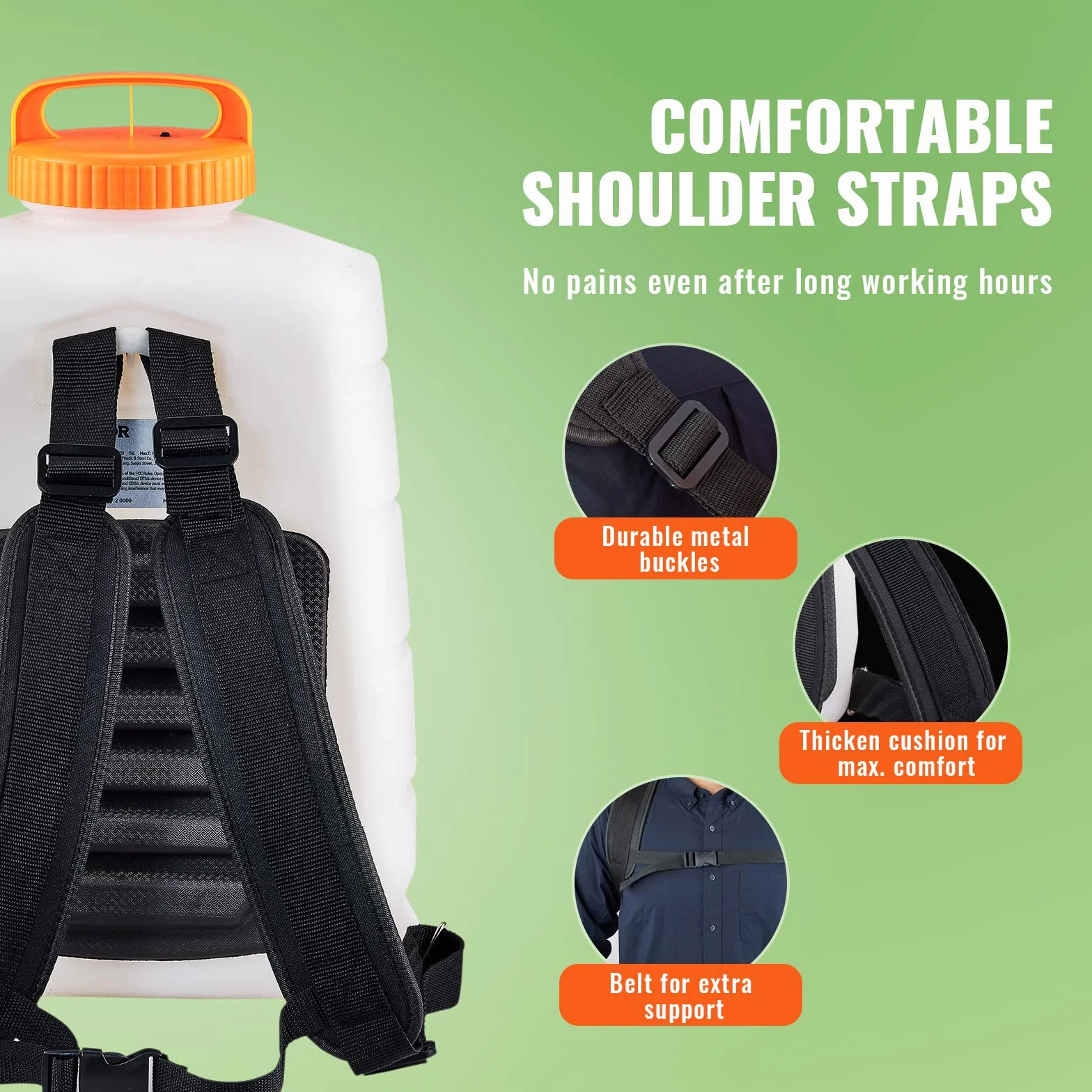 VEVOR Nebulizzatore Giardino 15L a Batteria da Spalla Serbatoio Ugelli Sostituibili 8 Pezzi con Bacchette per Irrigazione Prato Orto Serra Piante, Irroratrice Spruzzatrice a Zaino a Pressione 6,2bar