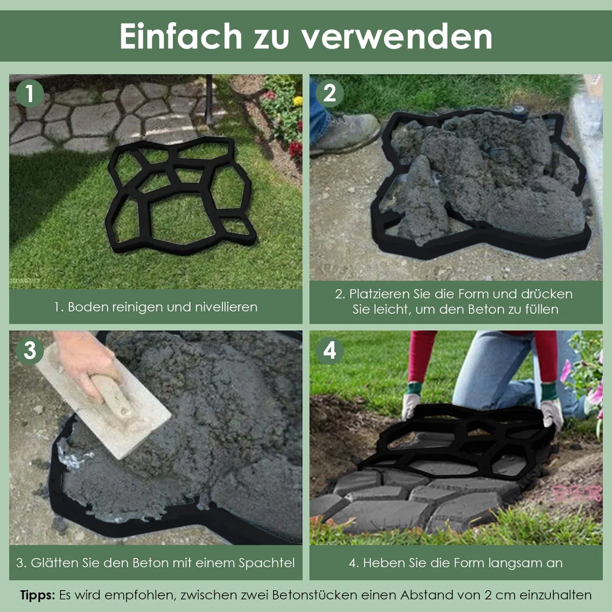 2 stampi per pavimentazione fai da te, in plastica, colore nero, per pavimentazione, per uso esterno, solidi e stabili, 43 x 43 x 4 cm